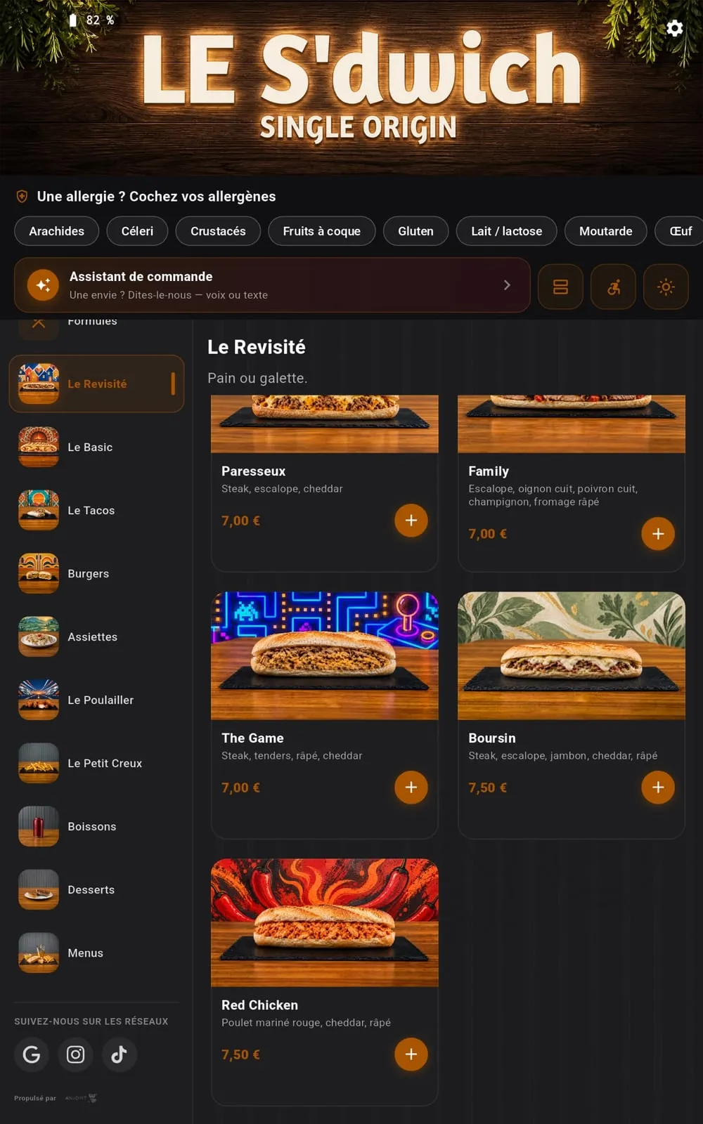 Écran de la carte Le S'dwich, sélection Le Revisité